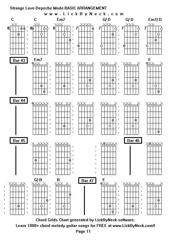 Chord Grids Chart of chord melody fingerstyle guitar song-Strange Love-Depeche Mode-BASIC ARRANGEMENT,generated by LickByNeck software.